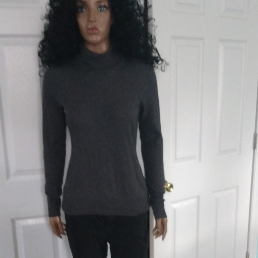 Eddie Bauer Grey Turtleneck Sweater Wms S, Cotton, Nylon, Viscose, Lambswool